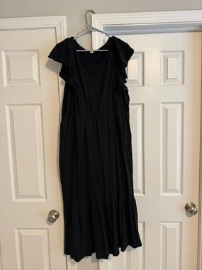 J Crew Black Flutter Sleeve Midi Dress
